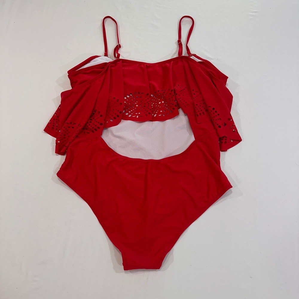Chic Soul Red Ruffle One-Piece Swimsuit - Picture 2 of 8